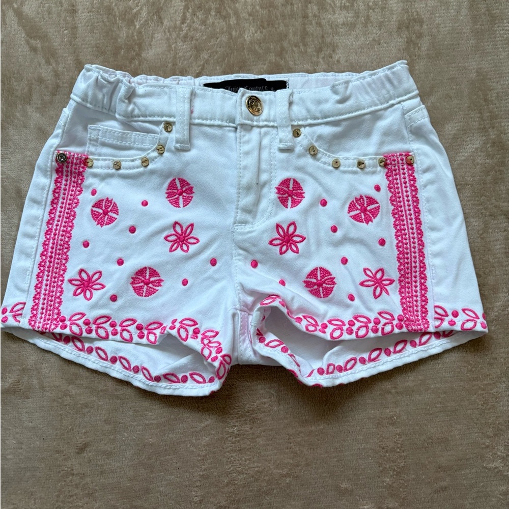 Stylish Juicy White and Pink Embroidered Kids Shorts